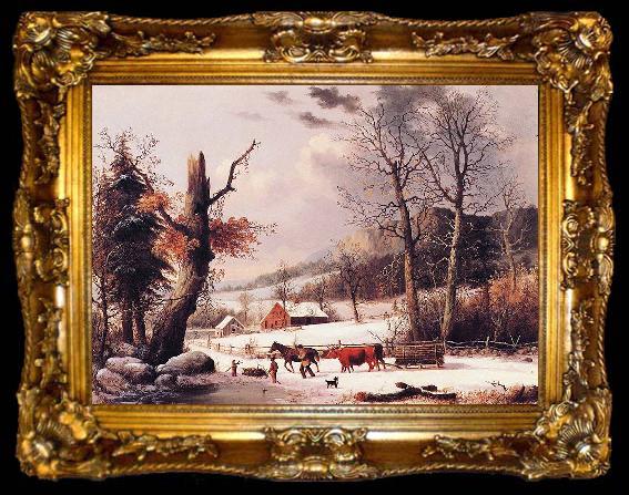 framed  George Henry Durrie Gathering Wood for Winter, ta009-2